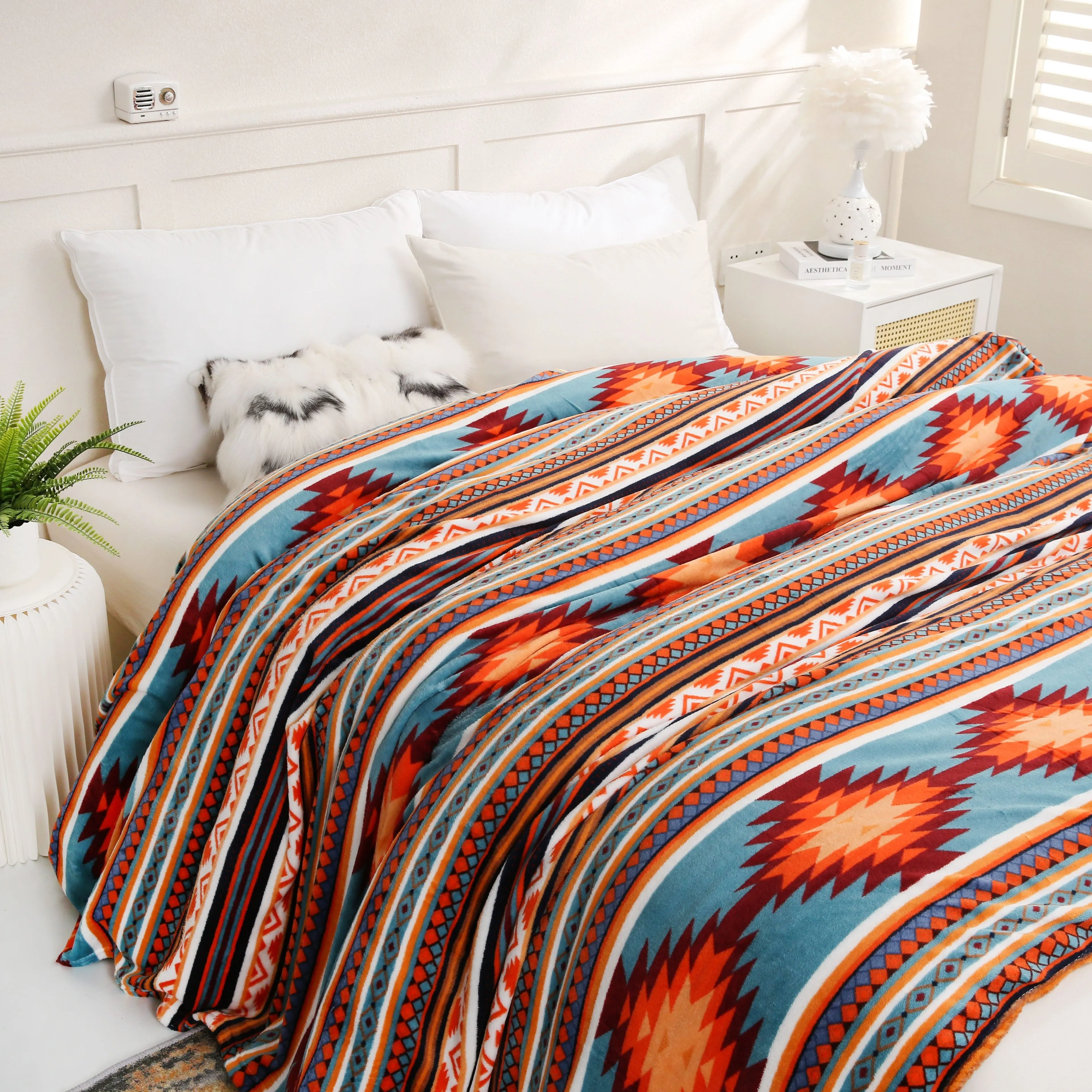 1pc 200gsm Blanket, Southwestern Style Print Flannel Blanket, Soft Warm Throw Blanket Nap Blanket For Couch Sofa Office Bed Camp