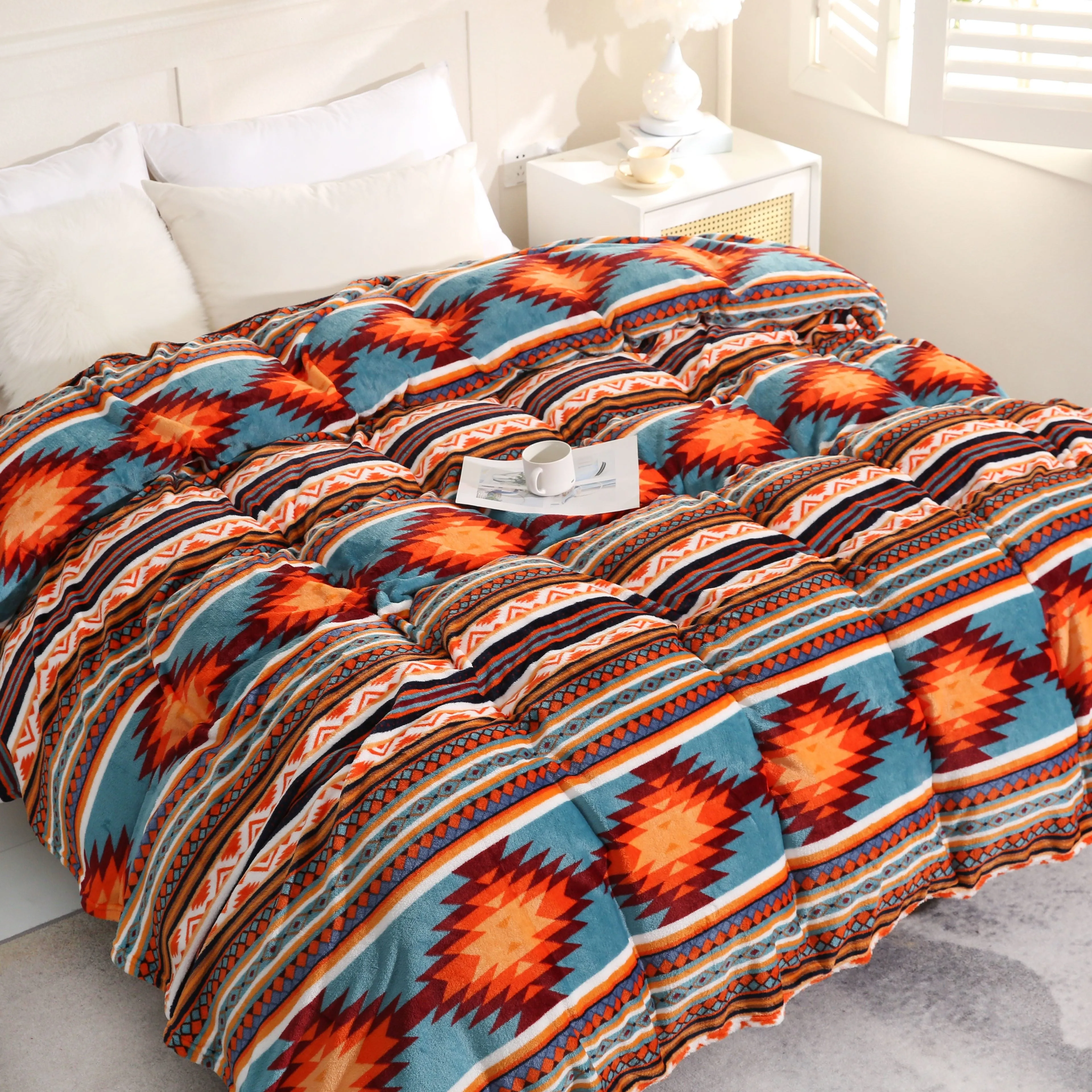 1pc 200gsm Blanket, Southwestern Style Print Flannel Blanket, Soft Warm Throw Blanket Nap Blanket For Couch Sofa Office Bed Camp