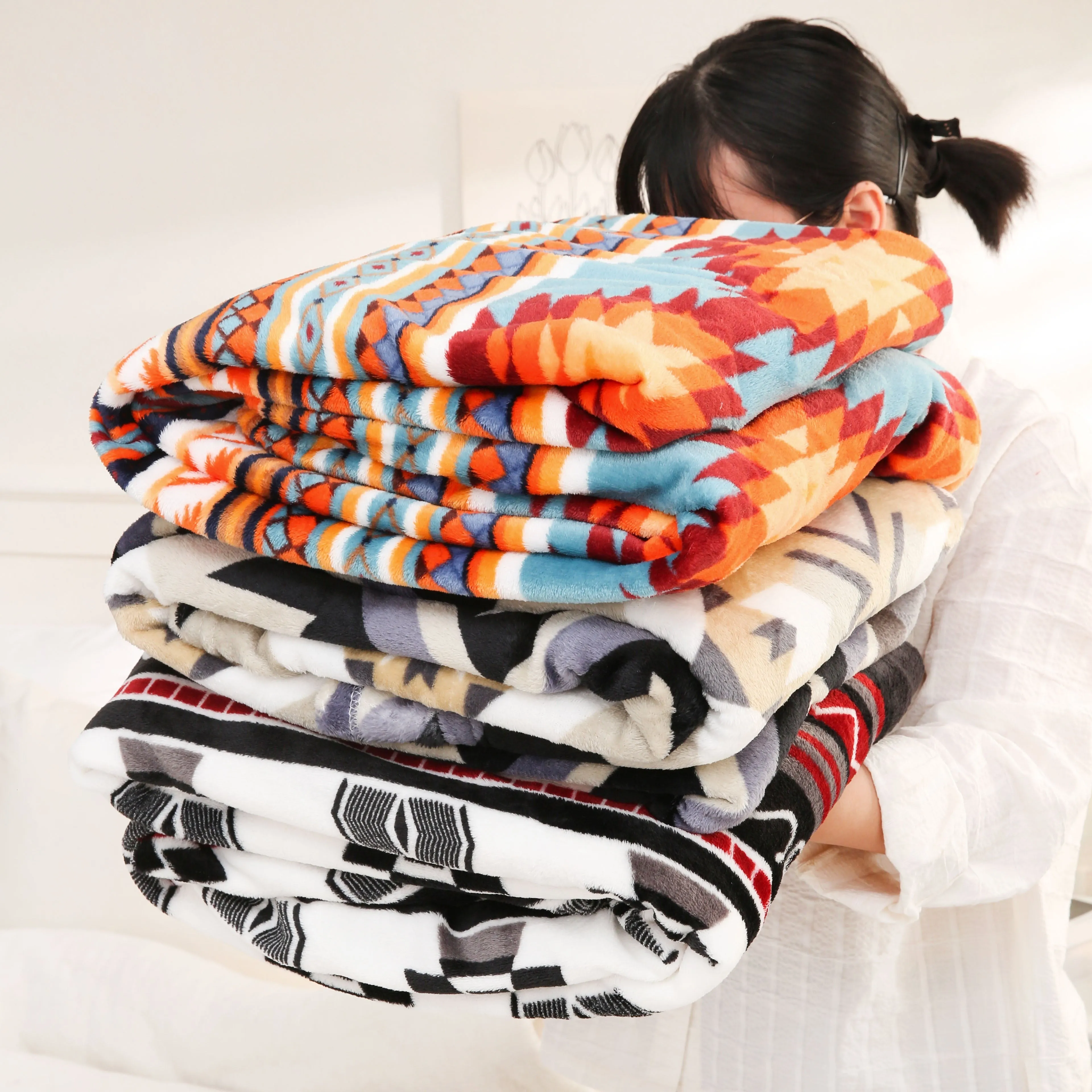 1pc 200gsm Blanket, Southwestern Style Print Flannel Blanket, Soft Warm Throw Blanket Nap Blanket For Couch Sofa Office Bed Camp