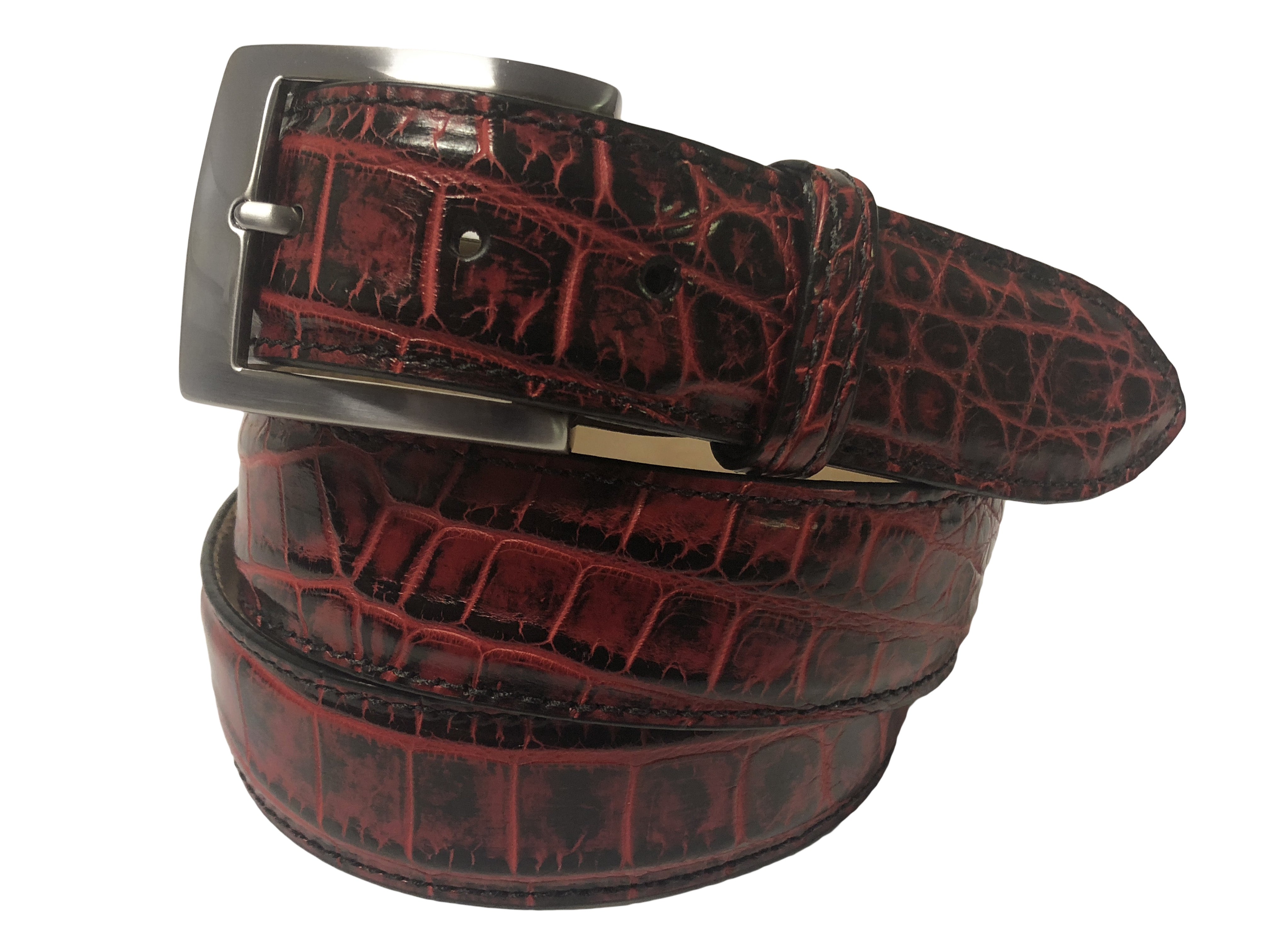 Alligator Skin Handpainted Belt Red/Black