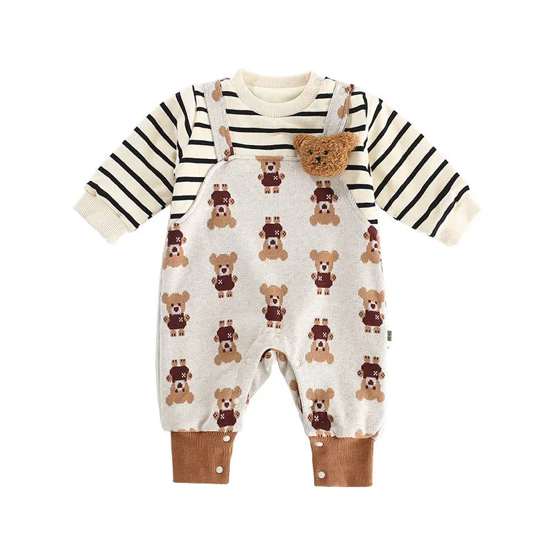 Baby Girls Boys Striped Animals Print Jumpsuits Wholesale 231019180