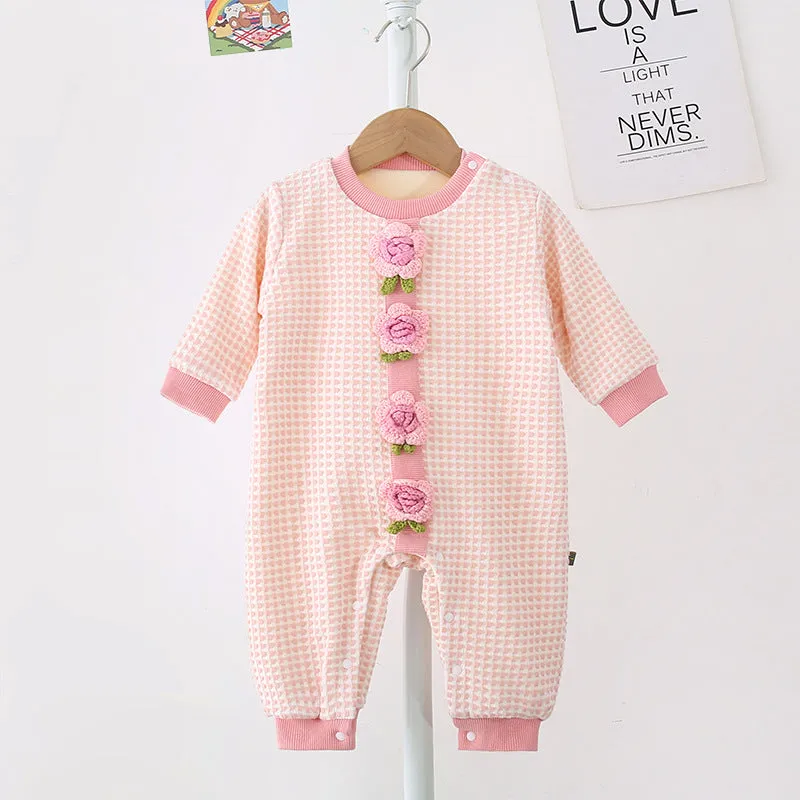 Baby Girls Flower Checked Jumpsuits Wholesale 23101983