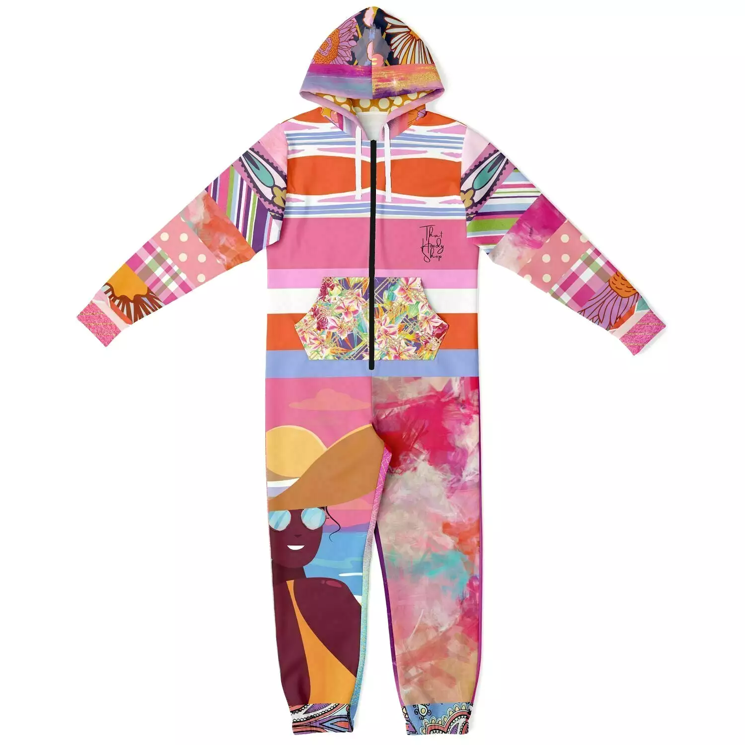 Bahama Mama Pink Floral Patchwork Unisex Fleece Romper