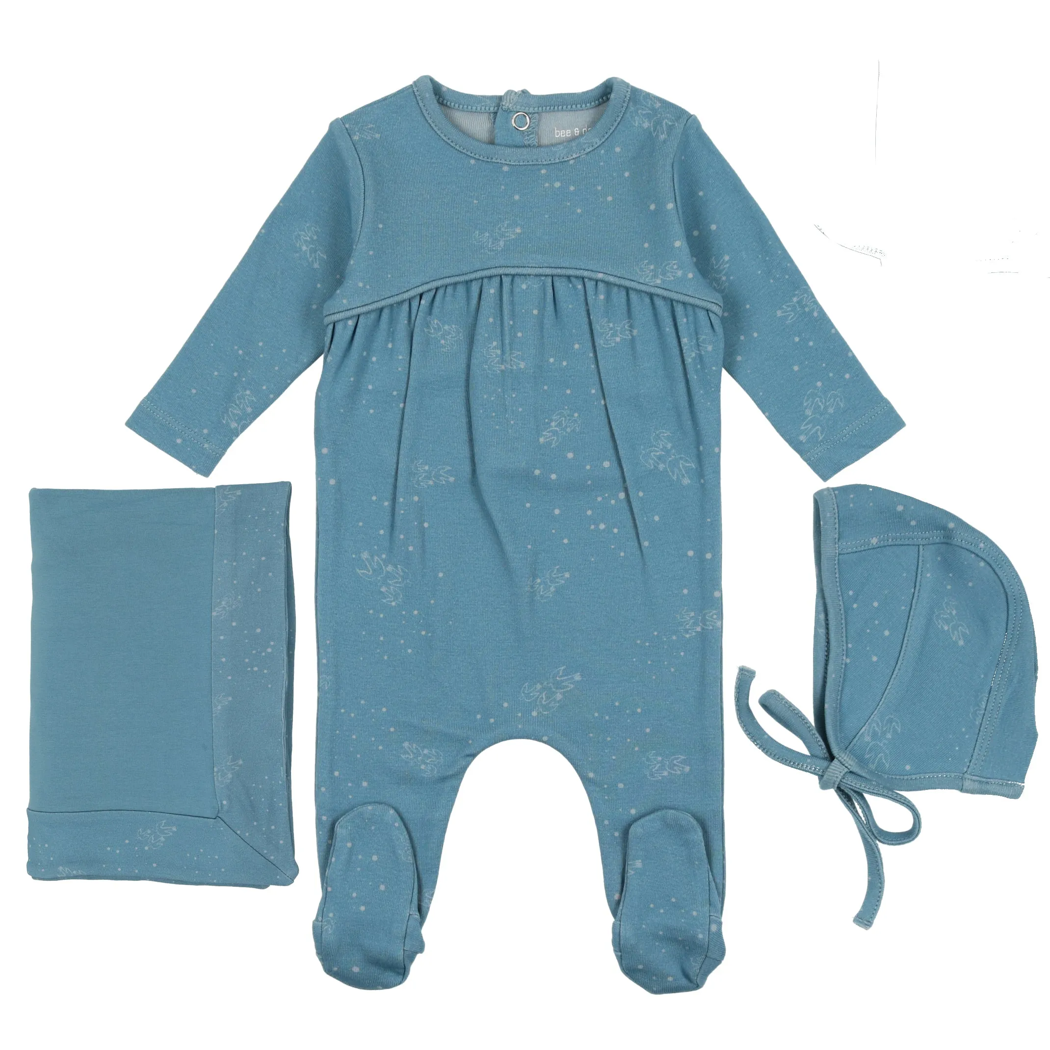 Bee & Dee Ashley Blue Bird Print Collection Layette Set