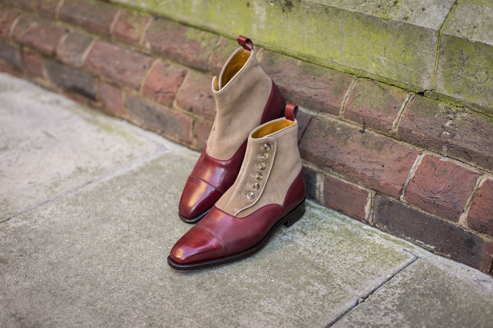 Bellevue - MTO - Burgundy Calf / Sand Suede - MGF Last - Natural Buttons - Single Leather Sole