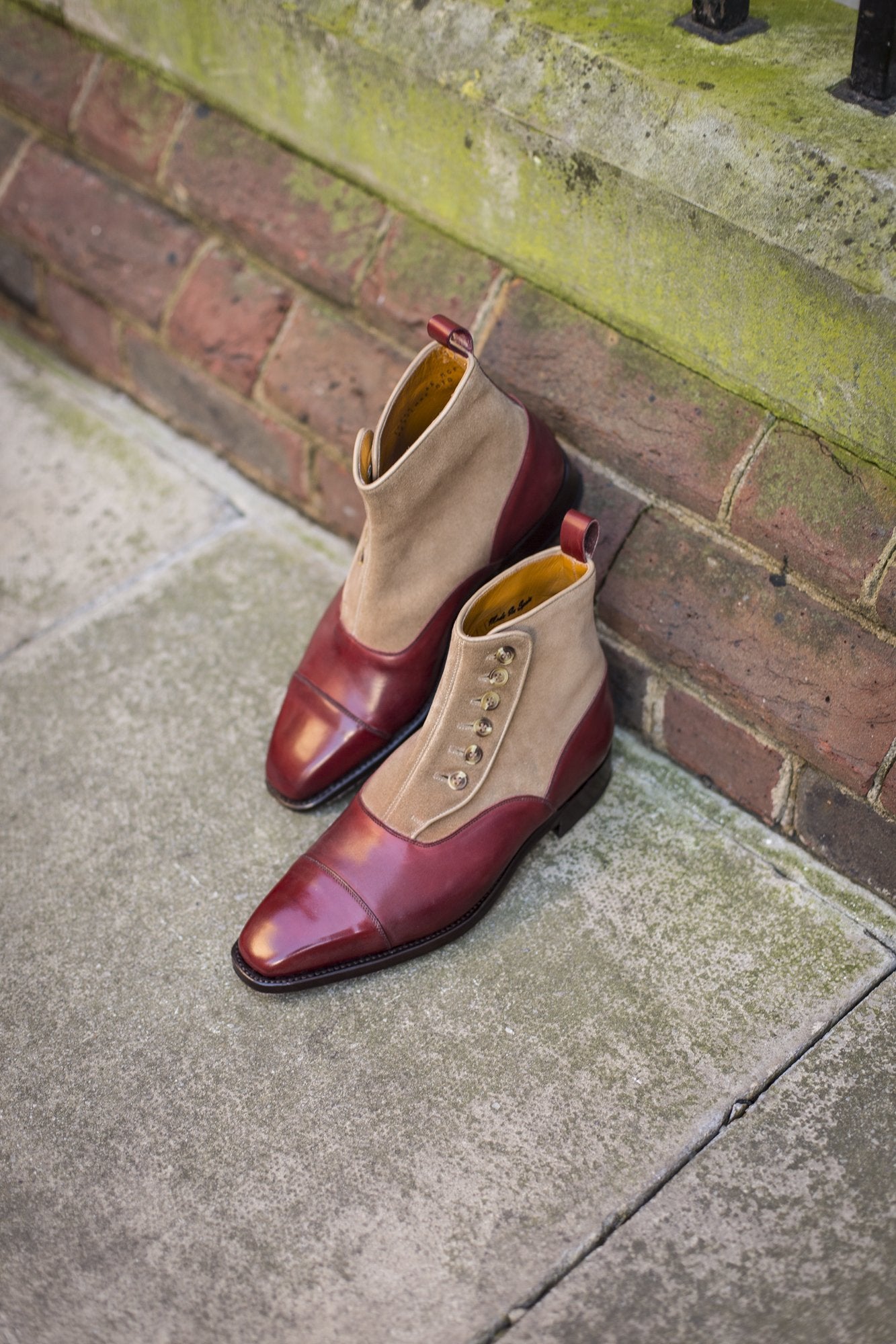 Bellevue - MTO - Burgundy Calf / Sand Suede - MGF Last - Natural Buttons - Single Leather Sole