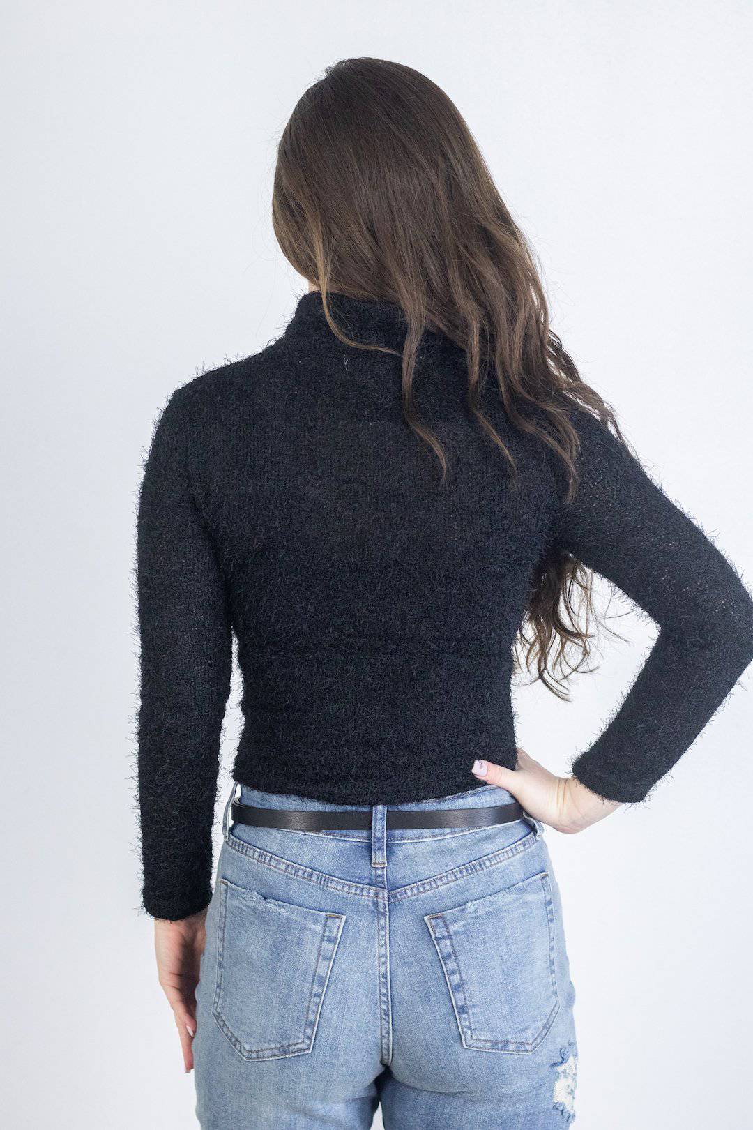 Black Cropped Mock Neck Sweater