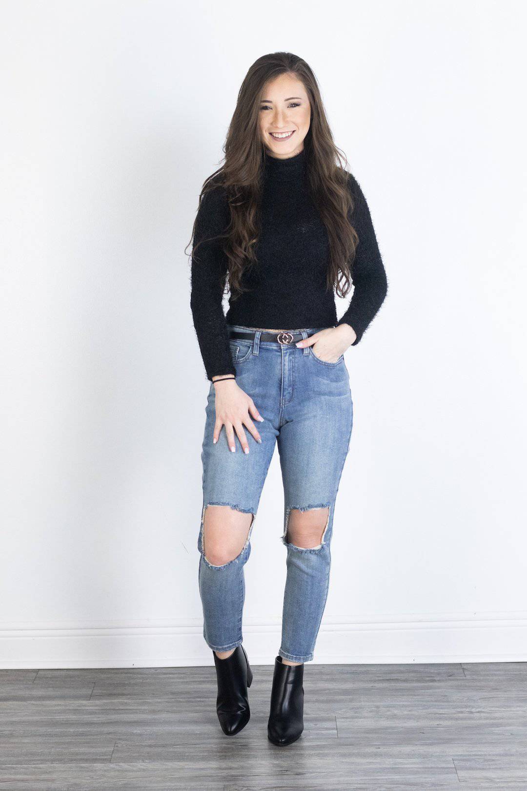 Black Cropped Mock Neck Sweater