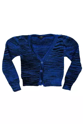 Blue space dye puff sleeve cardigan