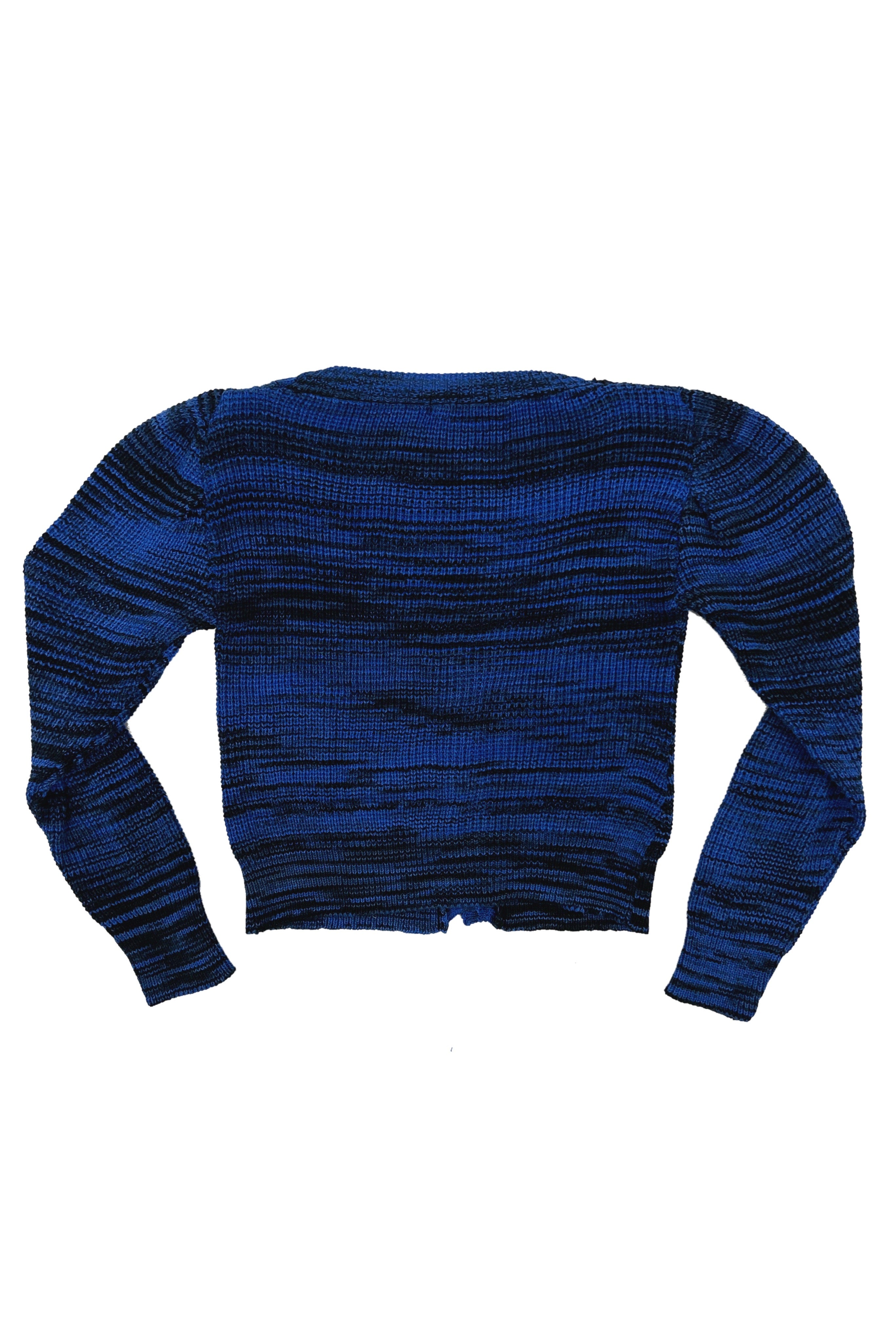 Blue space dye puff sleeve cardigan