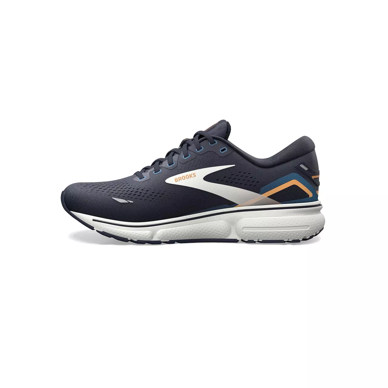 Brooks Ghost 15 Wide (Mens) - Peacoat/Blue/Orange Pop