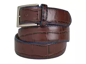 Calf Skin Alligator Embossed Belt Brown / Blue Stitch