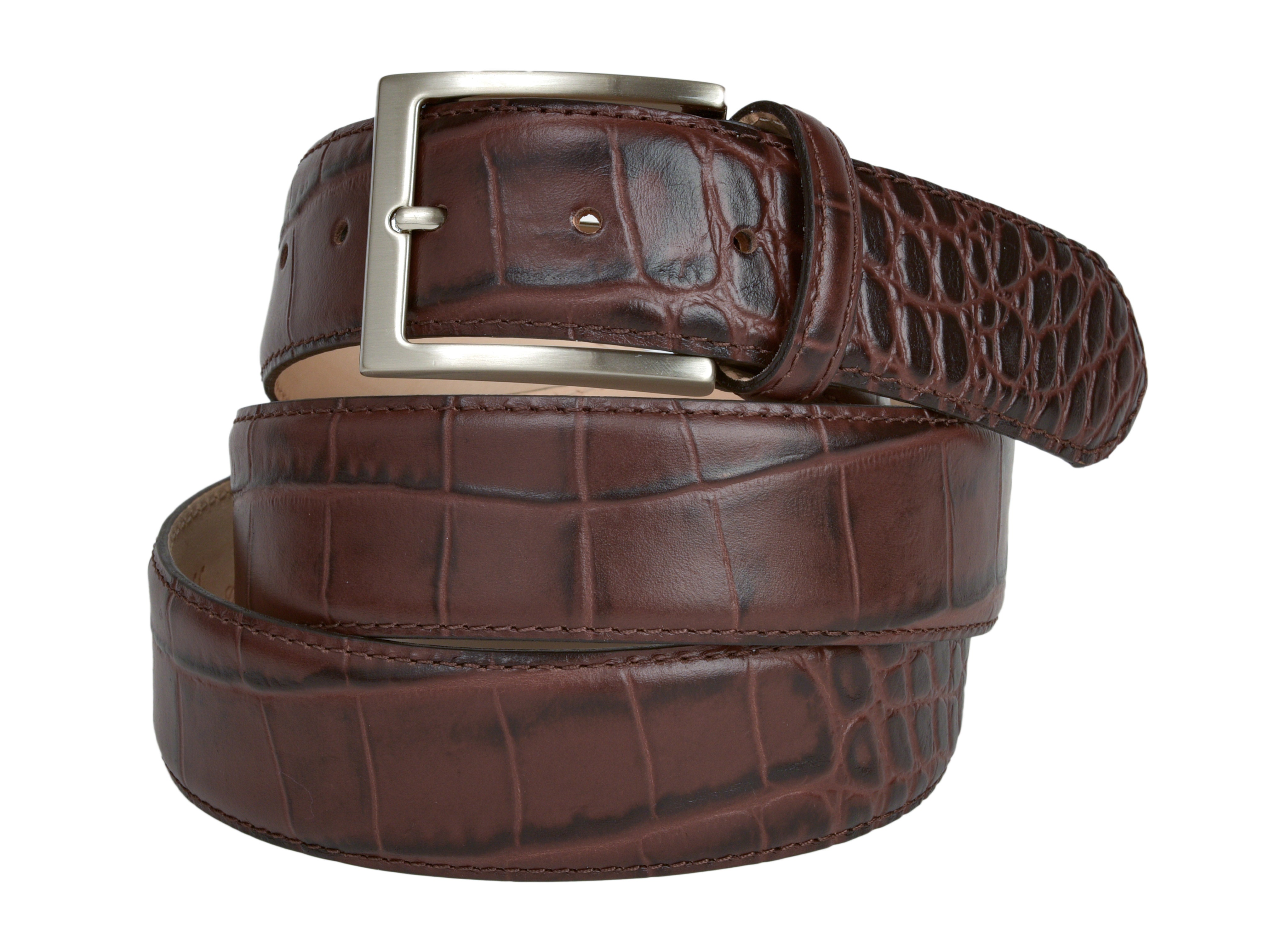 Calf Skin Alligator Embossed Belt Brown