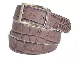 Calf Skin Alligator Embossed Belt Taupe / White Stitch