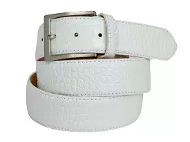 Calf Skin Alligator Embossed Belt White