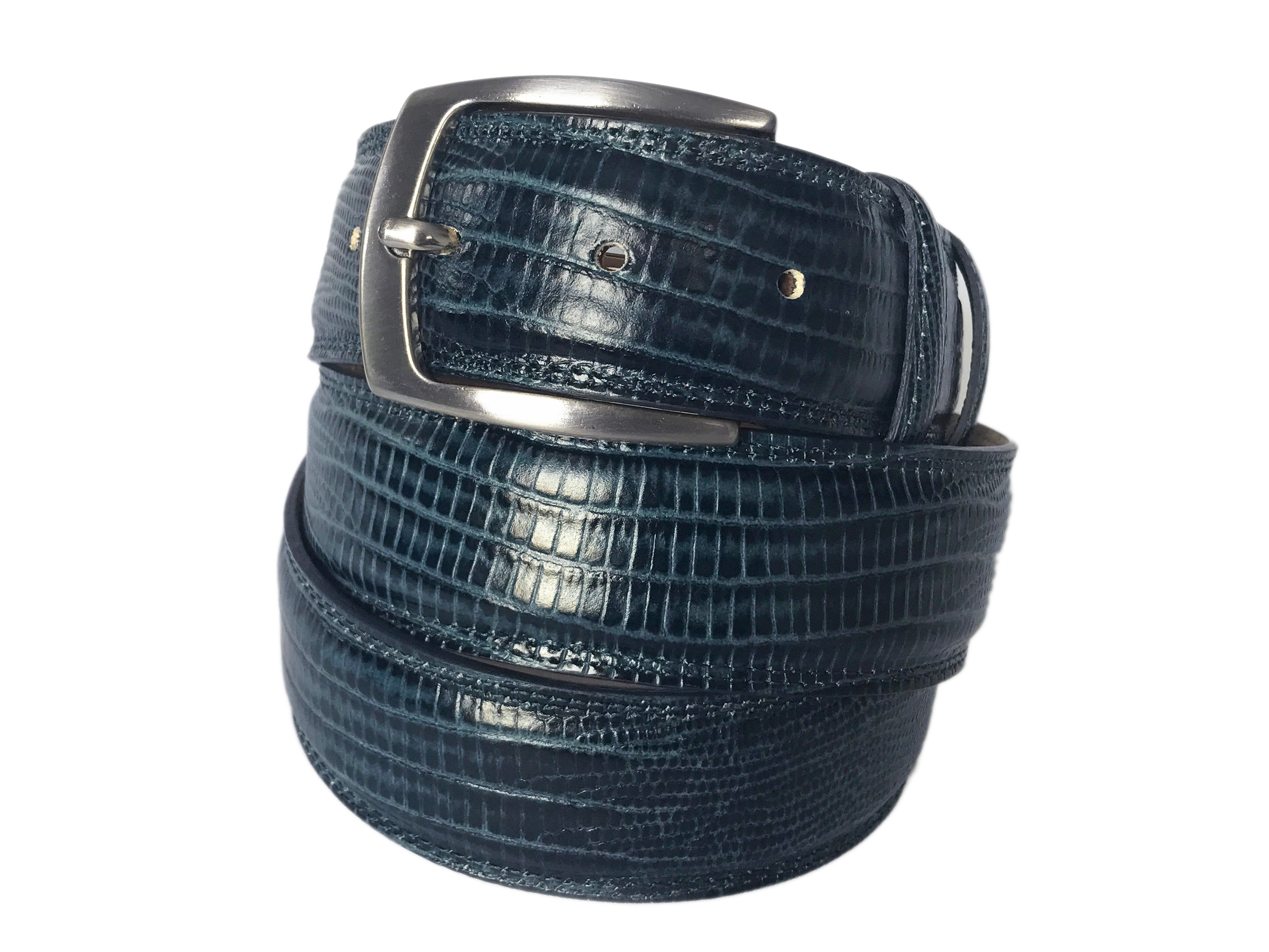 Calf Skin Lizard Embossed Belt Blue