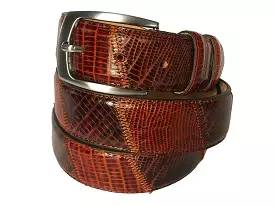 Calf Skin Lizard Embossed Patchwork Belt Brown/Brown