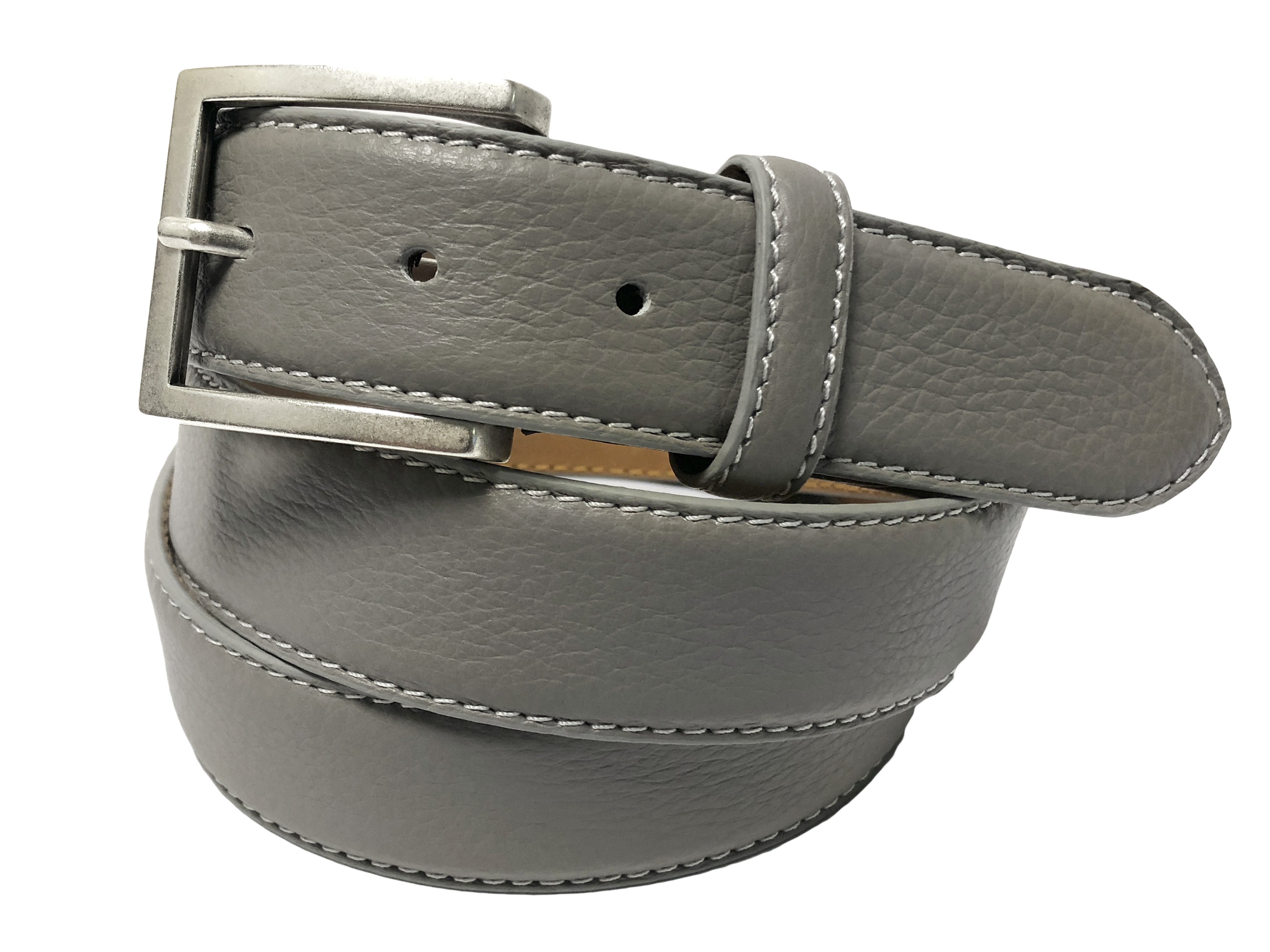 Calf Skin Pebble Belt Gray / White Stitch