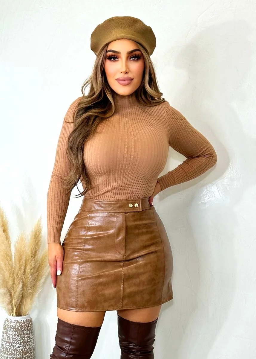 Call It Out Faux Leather Skirt Brown