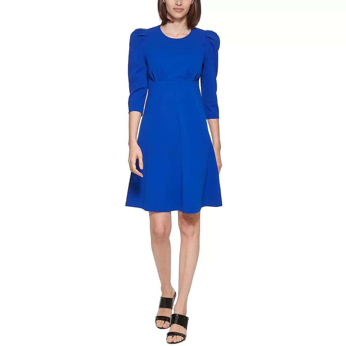 Calvin Klein Womens Petites Puff Sleeve Above Knee Fit & Flare Dress