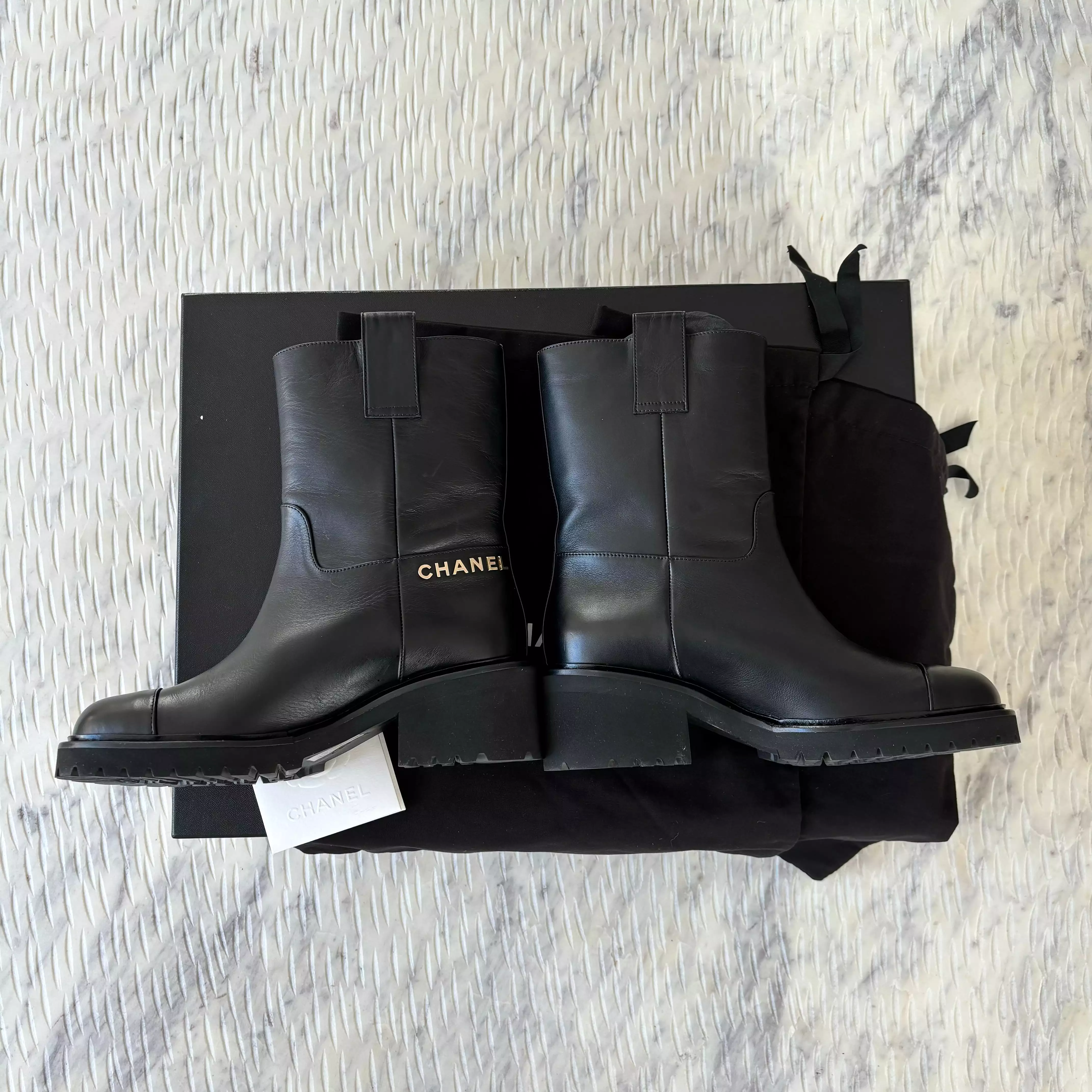 Chanel CC Logo Moto Boots Leather