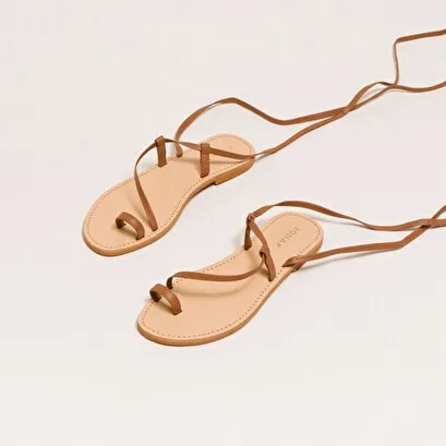 cross-strap sandals in camel leather