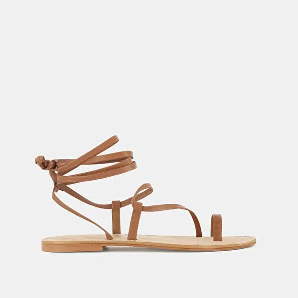 cross-strap sandals in camel leather