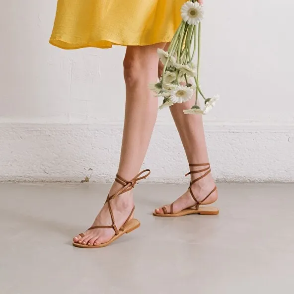 cross-strap sandals in camel leather