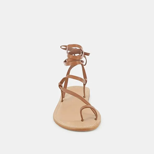 cross-strap sandals in camel leather