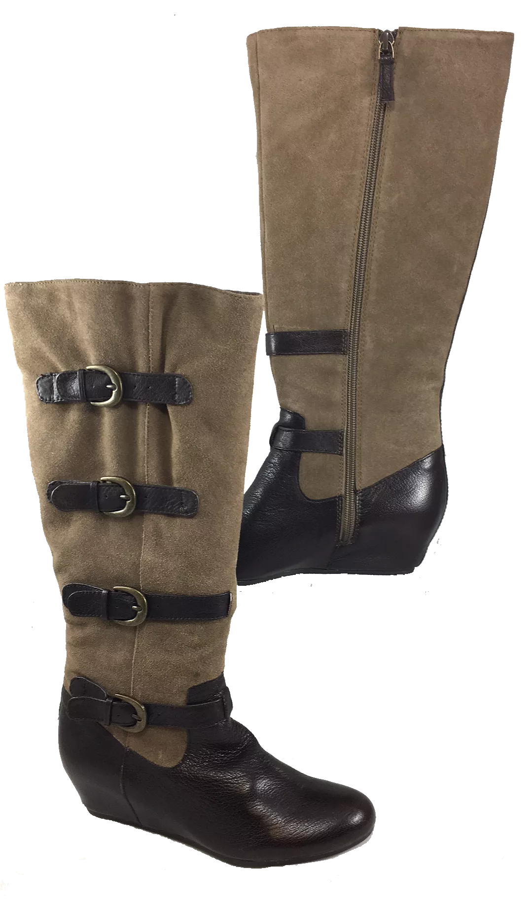 Crown Vintage •Clover• Leather Hidden Wedge Boot -Expandable Wide Shaft 9M Brown