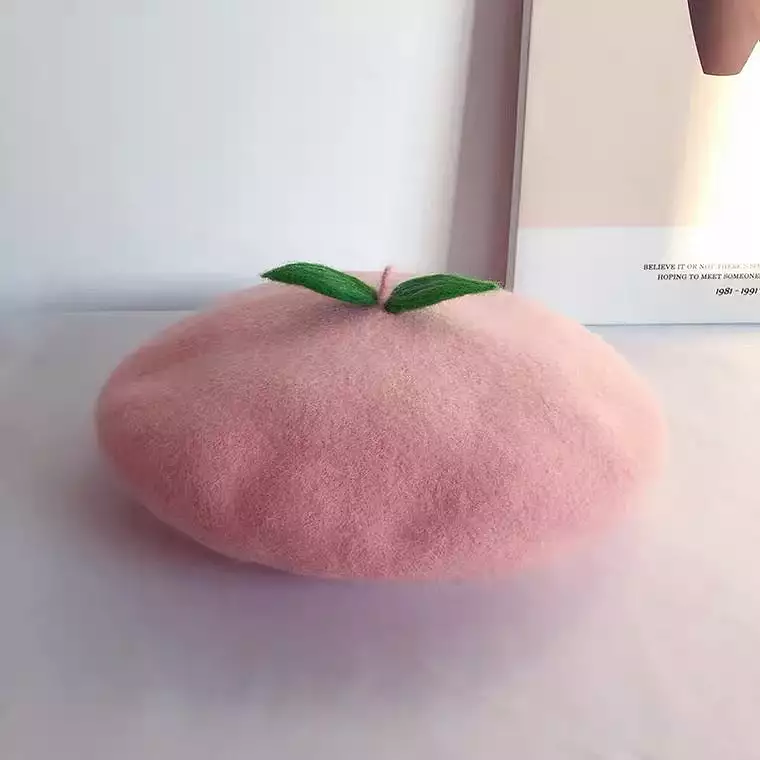 CUTE PEACH PASTEL PINK WOOL BERET HAT BY90168