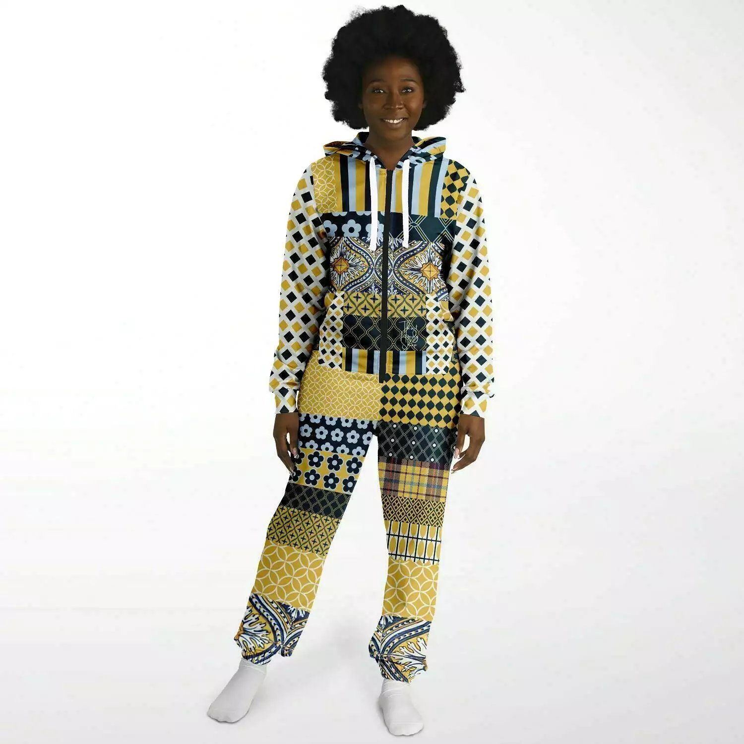 Dauphin Diamond Stripe Patchwork Unisex Fleece Romper