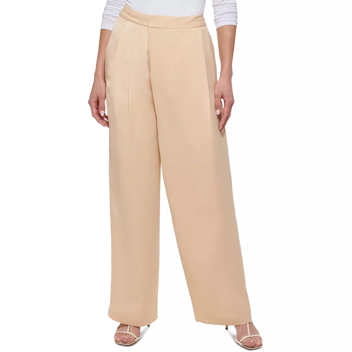 DKNY Womens High Rise Pleated Wide Leg Pants