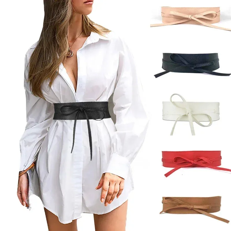 Dress Leather Bowknot Wide Belt