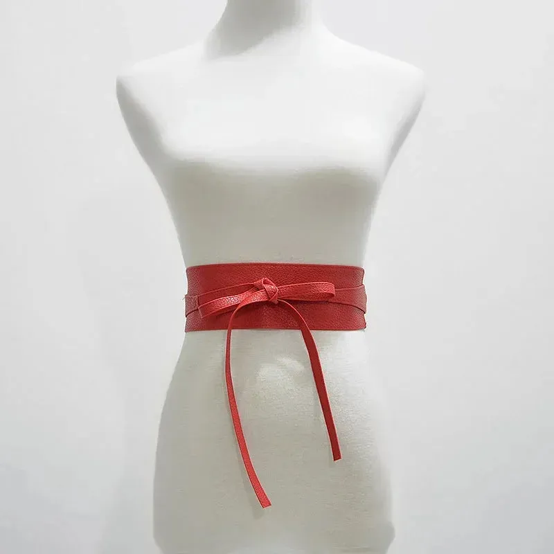 Dress Leather Bowknot Wide Belt