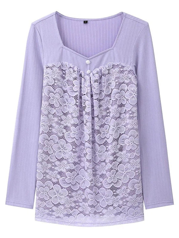 Elegant V-Neck Lace Blouse with Long Sleeves