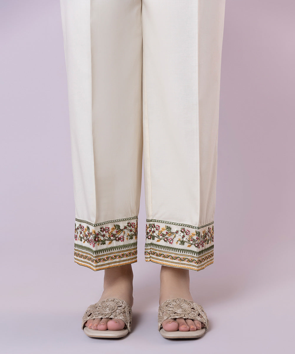 Embroidered Cambric Straight Pants