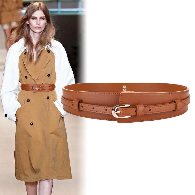 Fashion Wide cowskin Cummerbund knot real leather waistband