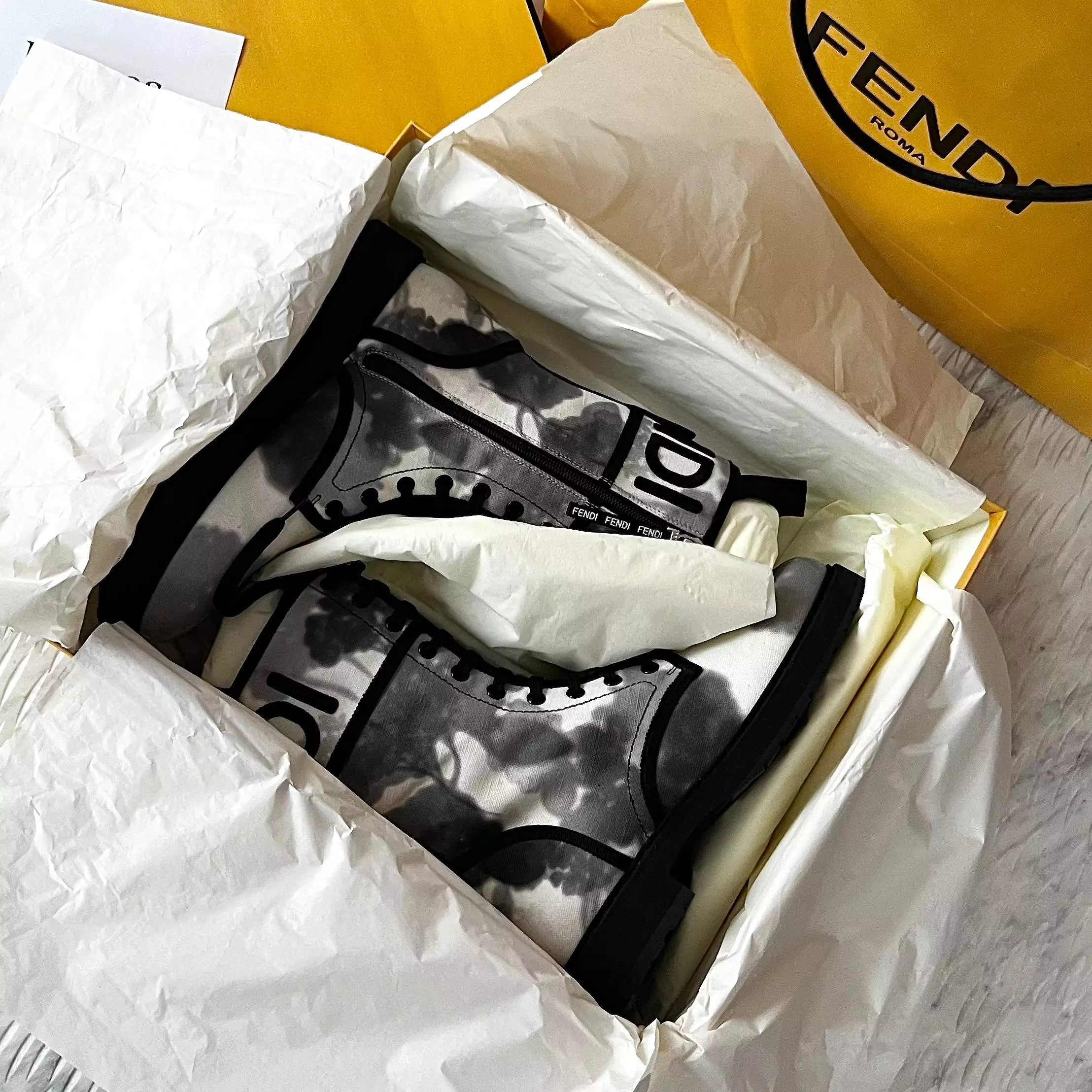 Fendi Grey Canvas Biker Boots