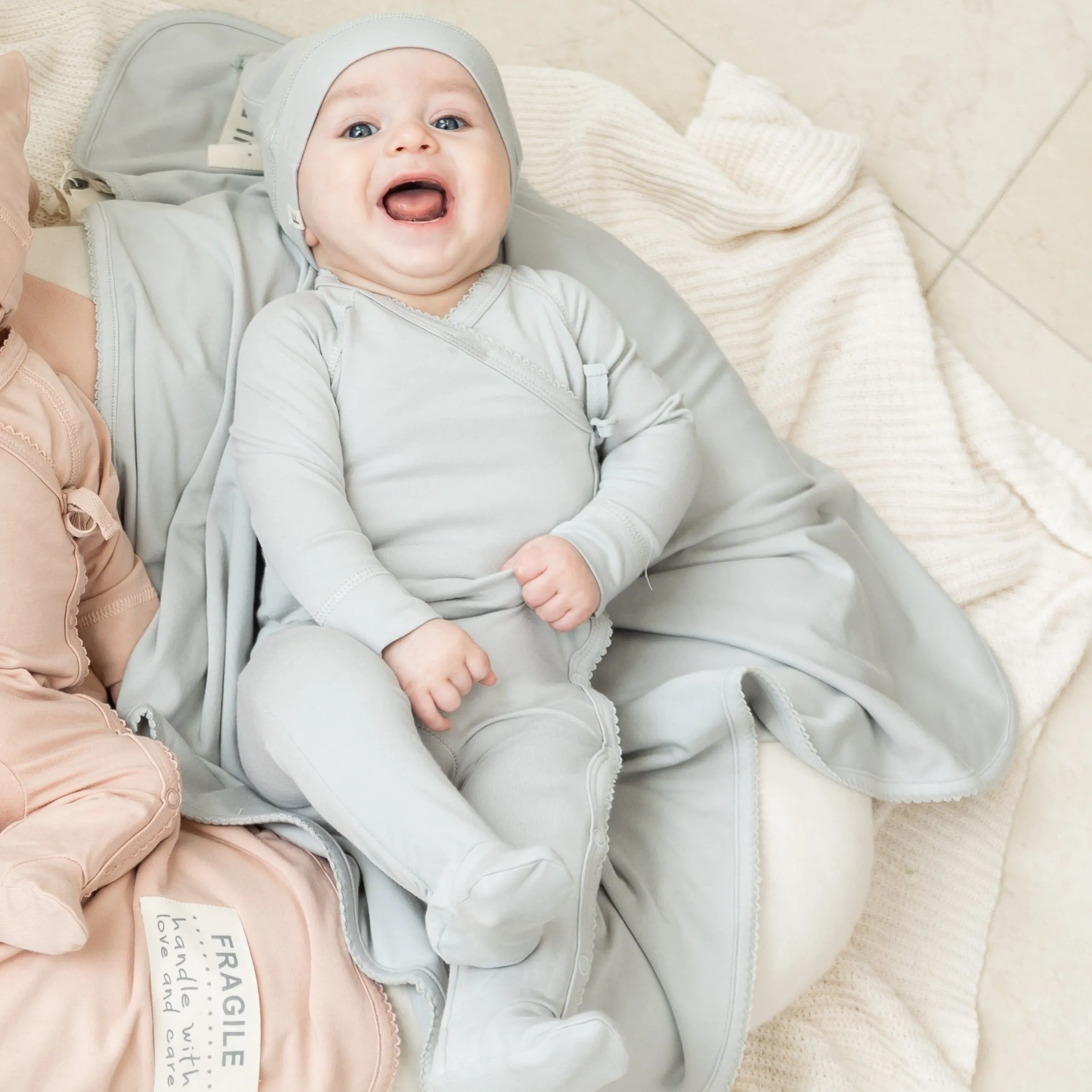 Fragile Seafoam Scallop Stitch Layette Set