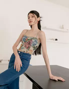 Greta Floral Jacquard Top in Green