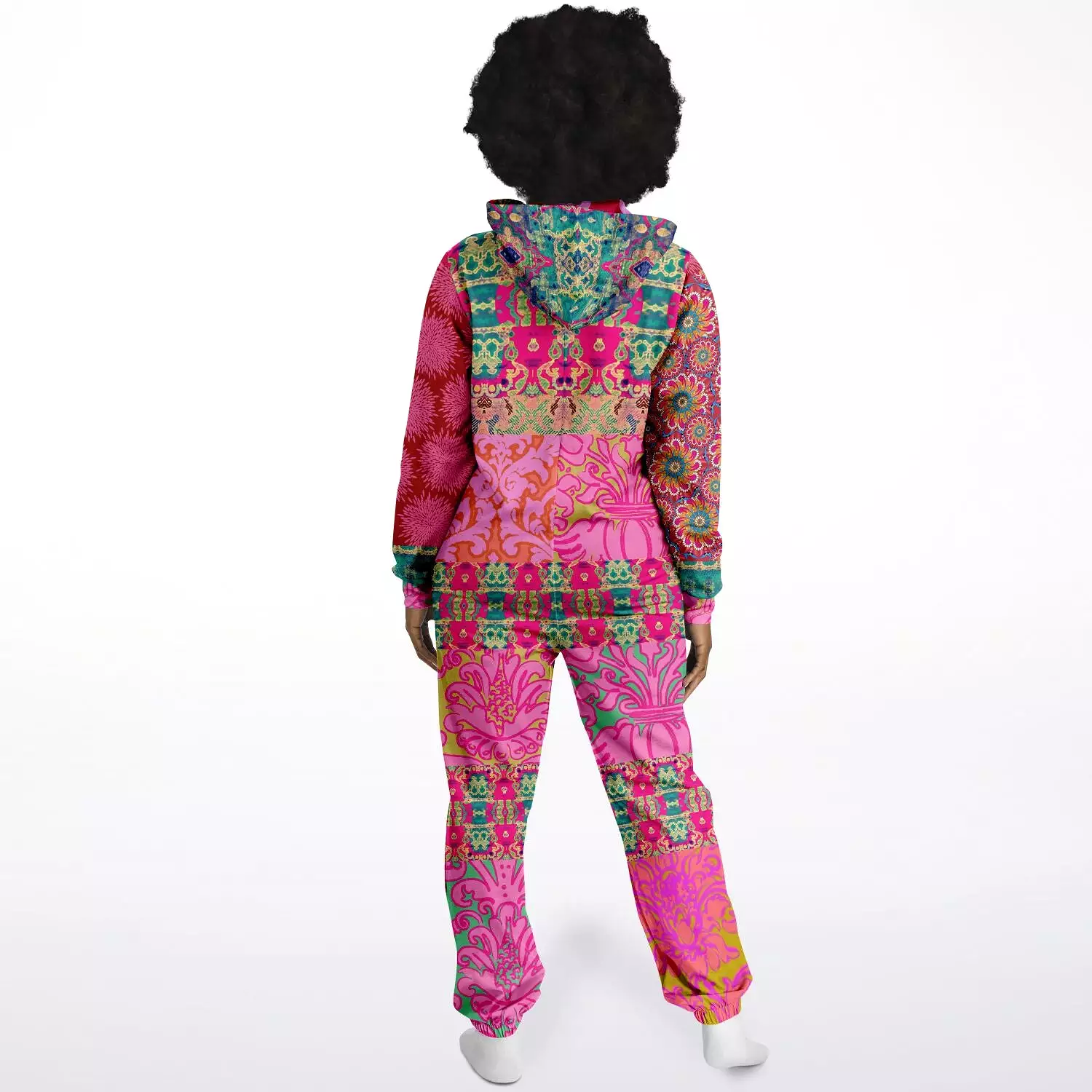 Gypsy Beat Pink Floral Patchwork Unisex Fleece Romper