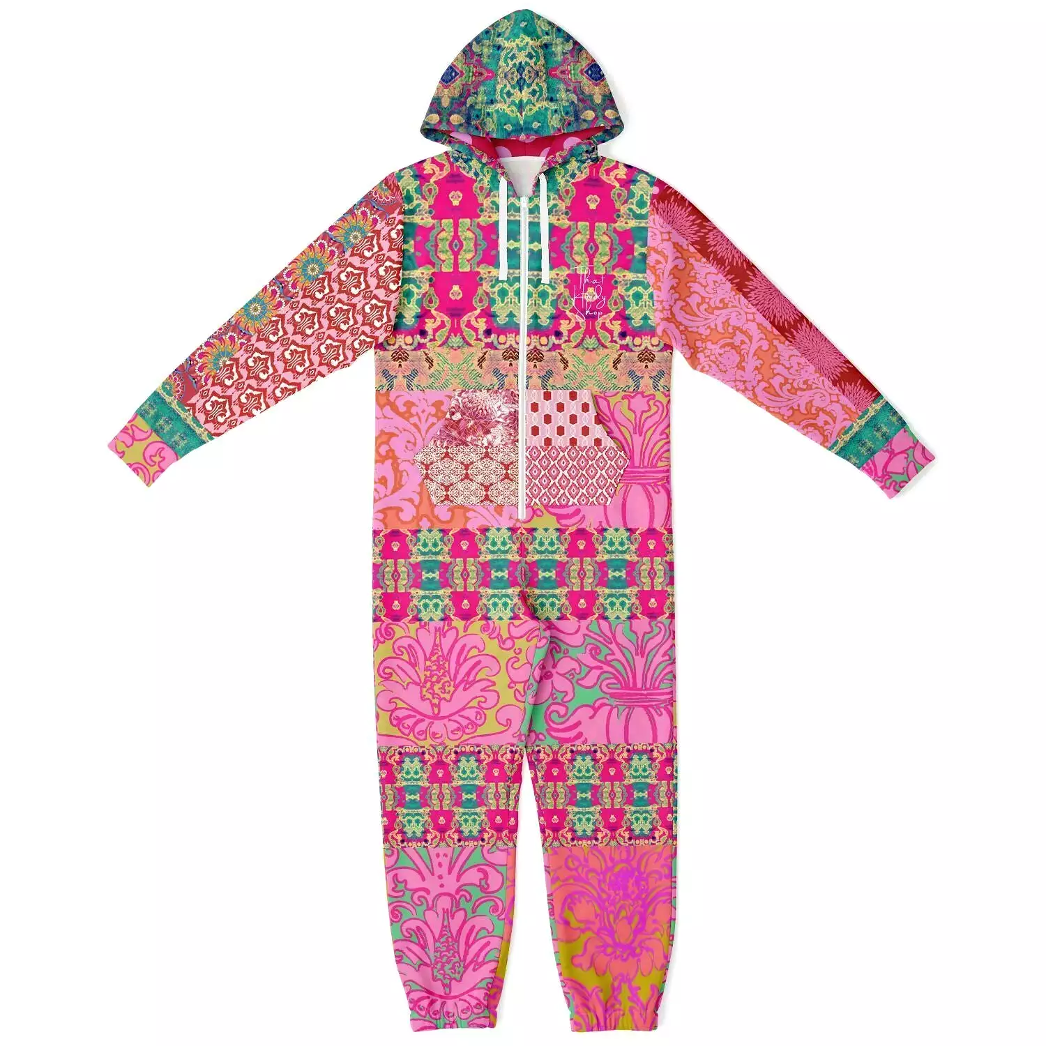 Gypsy Beat Pink Floral Patchwork Unisex Fleece Romper