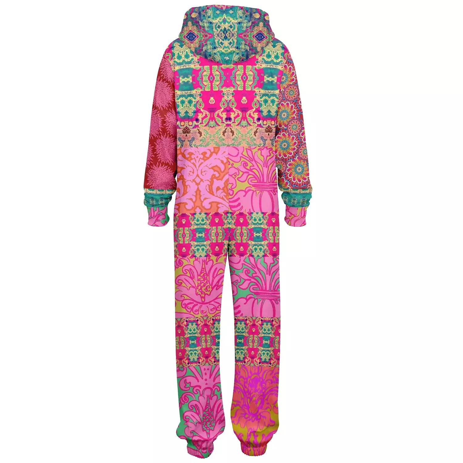 Gypsy Beat Pink Floral Patchwork Unisex Fleece Romper