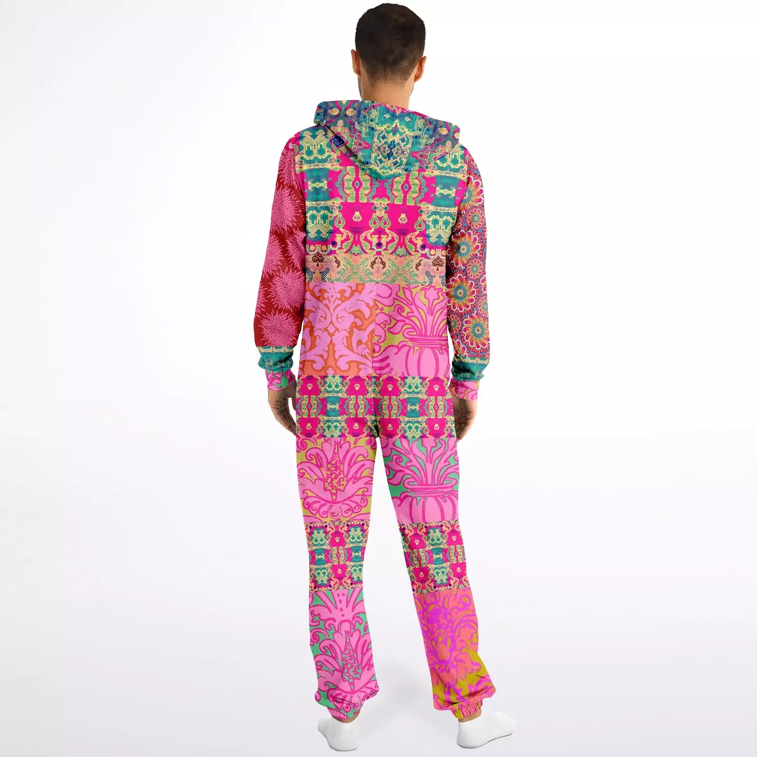 Gypsy Beat Pink Floral Patchwork Unisex Fleece Romper