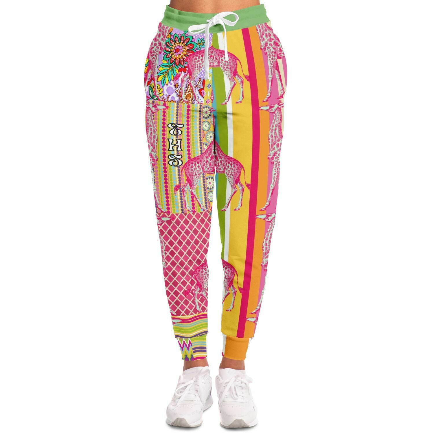 Hello Janis! Yellow Striped Giraffe Patchwork Unisex Eco-Poly Joggers