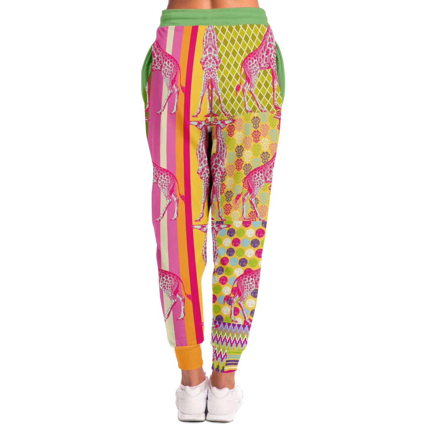 Hello Janis! Yellow Striped Giraffe Patchwork Unisex Eco-Poly Joggers