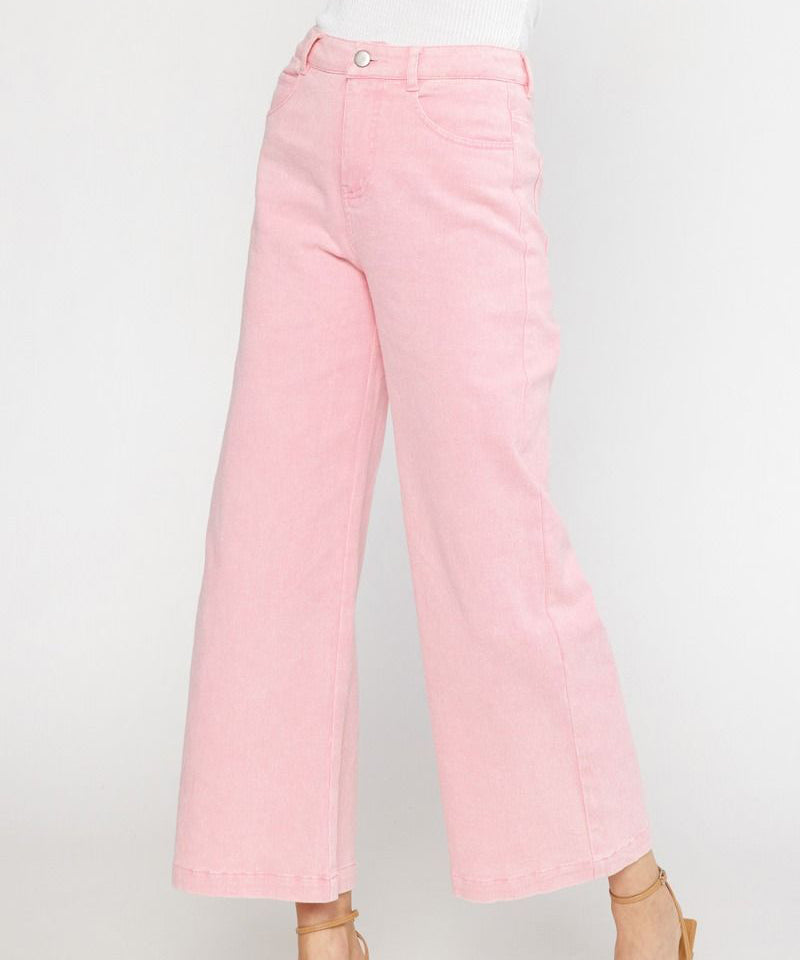 High Waisted Wide Leg Pants - Pink