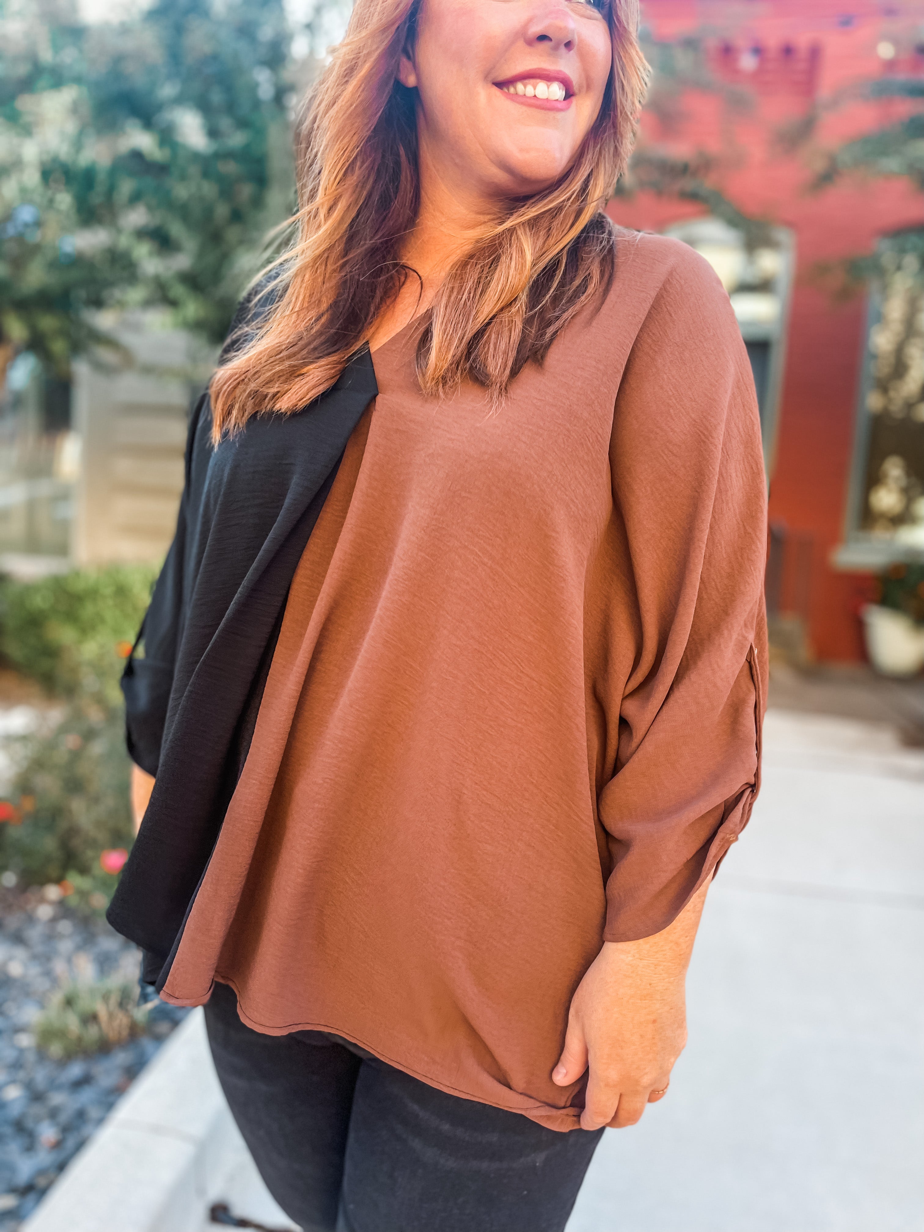 Java Chip Color Block Blouse Top