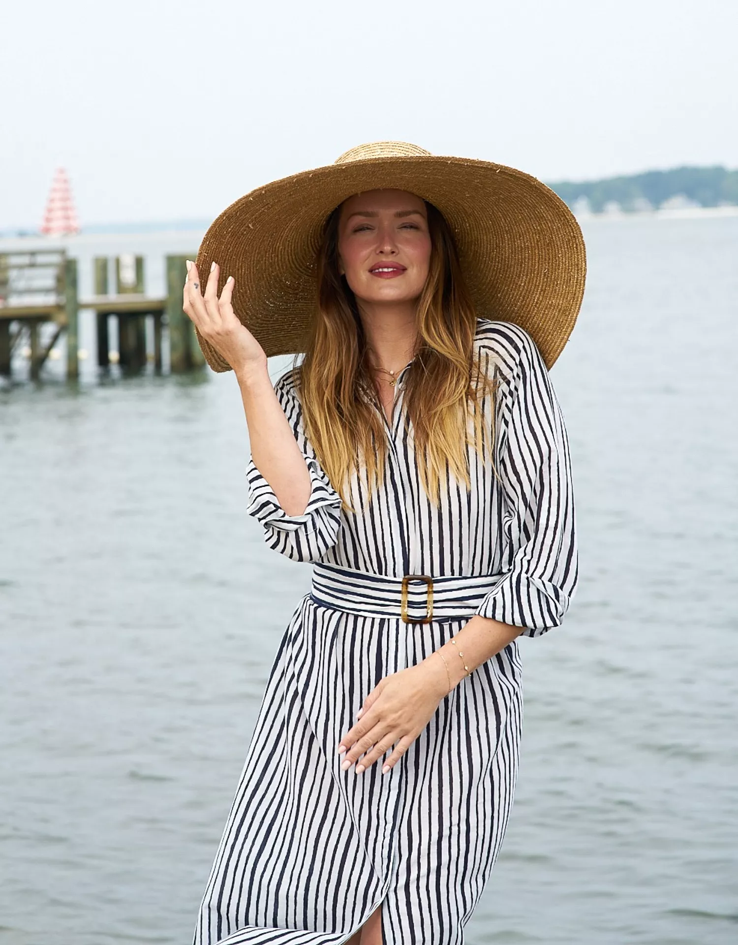 Jessie Shirt Dress with Belt in Scapello Stripe Royal Navy and White Cotton